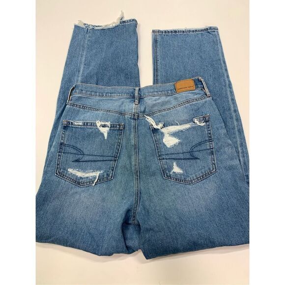 American Eagle Womens Distressed High-Rise Straight Jeans Light Wash Size 10 - Picture 7 of 11